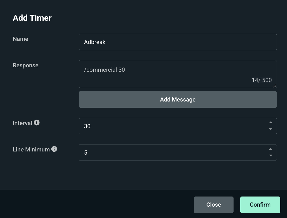 adding a timer in Cloudbot settings for a commercial/ad break